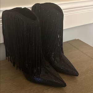 INC International Concepts Black Glitter Fringe Boots